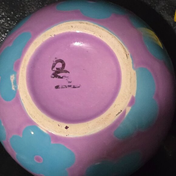 Vintage Purple & Blue Floral Ceramic Round Vase - Picture 10 of 11